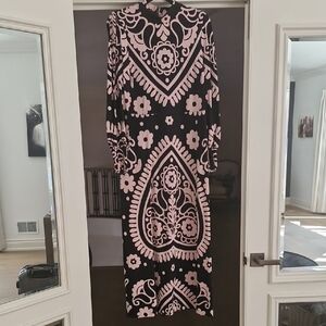 Boden Black and Light Pink Floral Paisley Maxi Dress